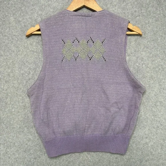 VTG Liz Claiborne Golf Womens S Lavender Argyle Knit V Neck Sweater Vest USA - Picture 4 of 8
